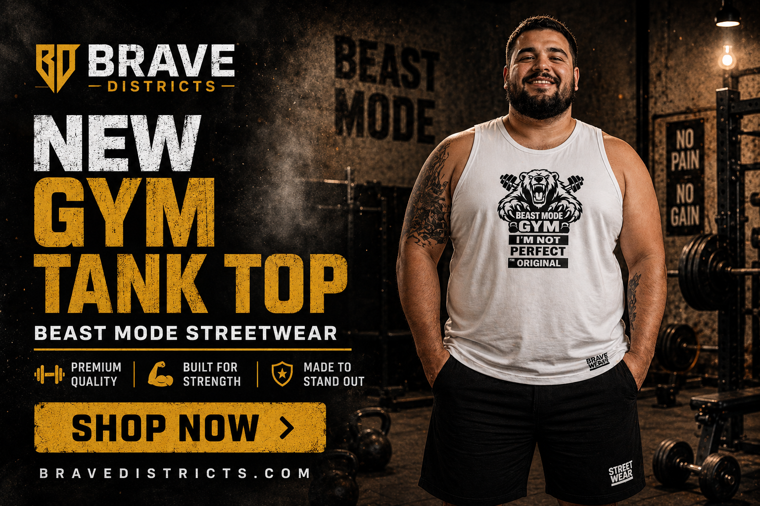 Tank top blanco estilo gym de Brave Districts